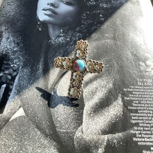 Ring STERLING  and Turquoise (cotton candy) Floral Cross Ring